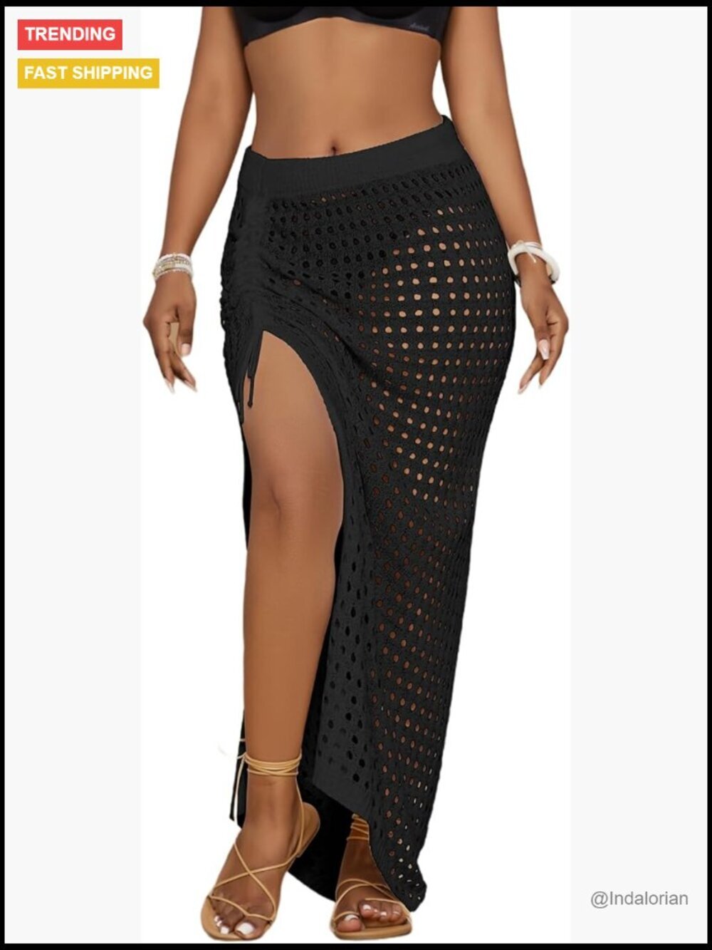 Crochet Cover Up Skirt 2025 Knit Drawstring Long Beach Wrap Elastic Waist